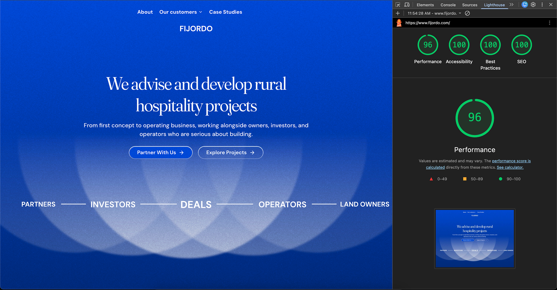 Fijordo website with perfect Lighthouse scores